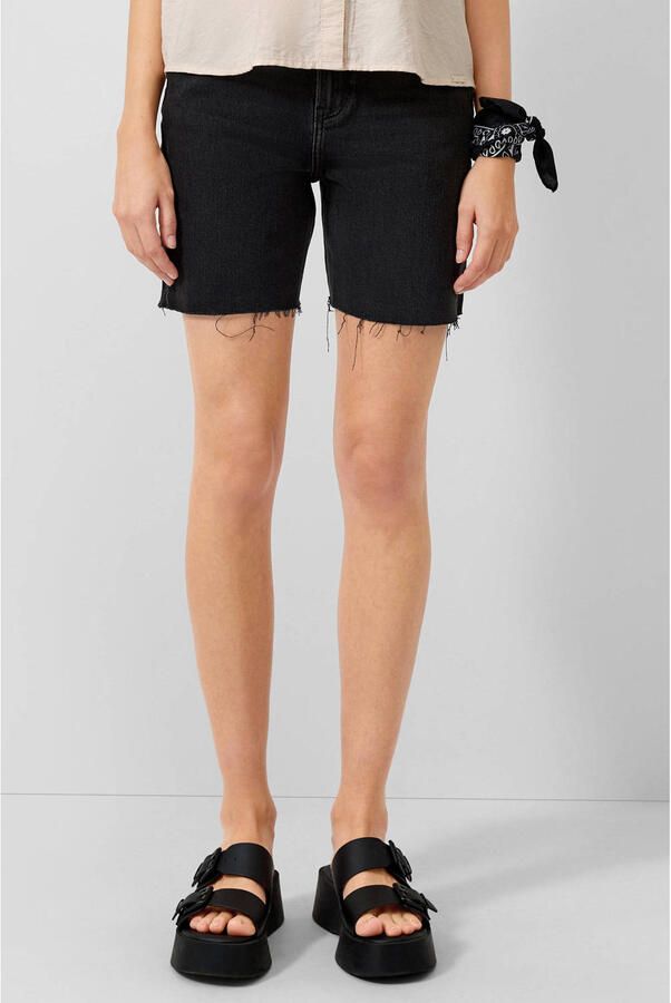 QS regular high waist denim short zwart