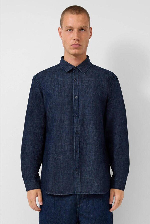 QS regular overhemd donkerblauw