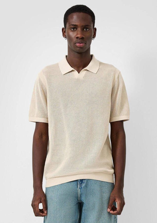 QS regular polo gebreid beige