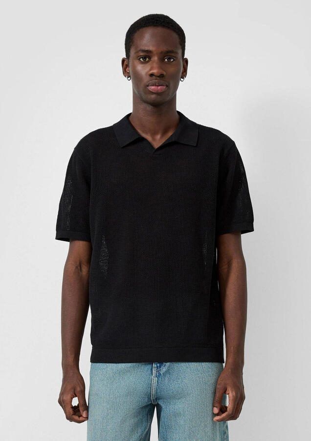 QS regular polo gebreid zwart