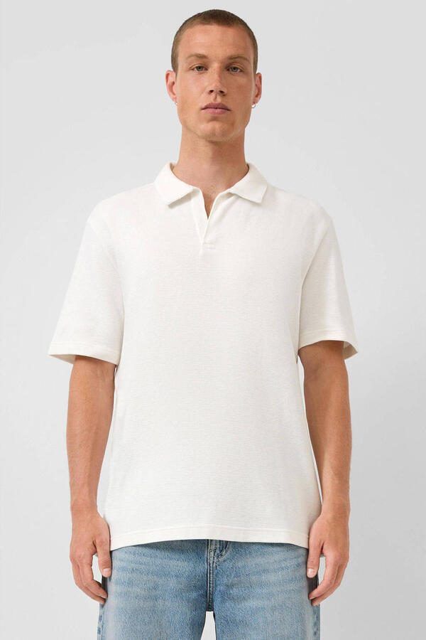 QS regular polo wit gebreid