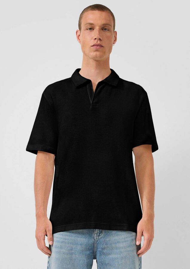 QS regular polo zwart gebreid
