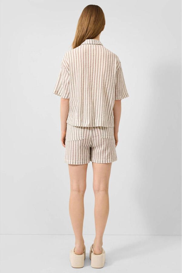 QS regular waist straight leg casual gestreepte seersucker short bruin - Foto 3