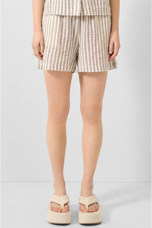 QS regular waist straight leg casual gestreepte seersucker short bruin