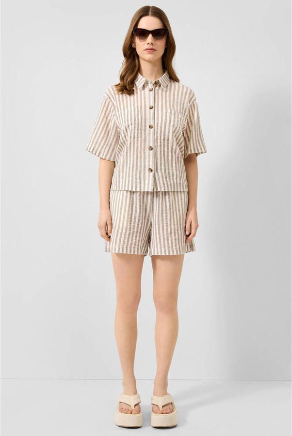 QS regular waist straight leg casual gestreepte seersucker short bruin - Foto 2