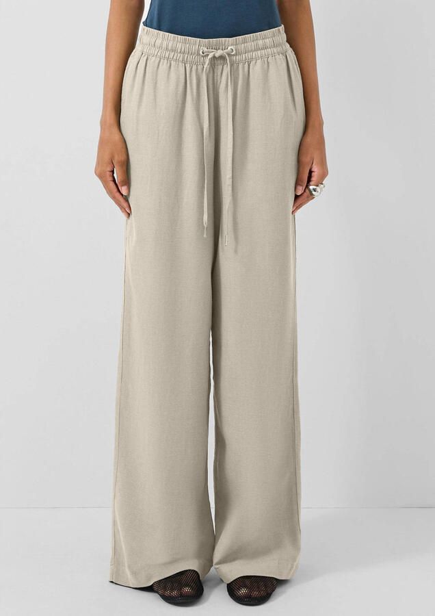 QS regular waist casual broek met linnen beige