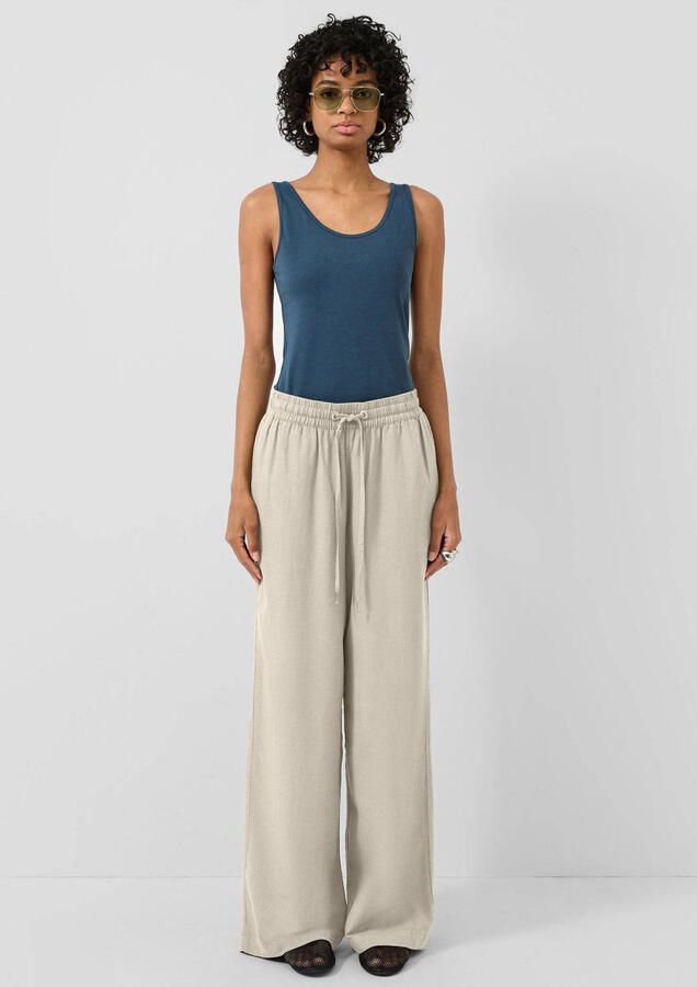 QS regular waist casual broek met linnen beige - Foto 3