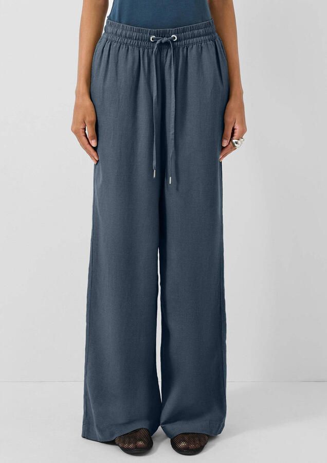 QS regular waist casual broek met linnen donkerblauw
