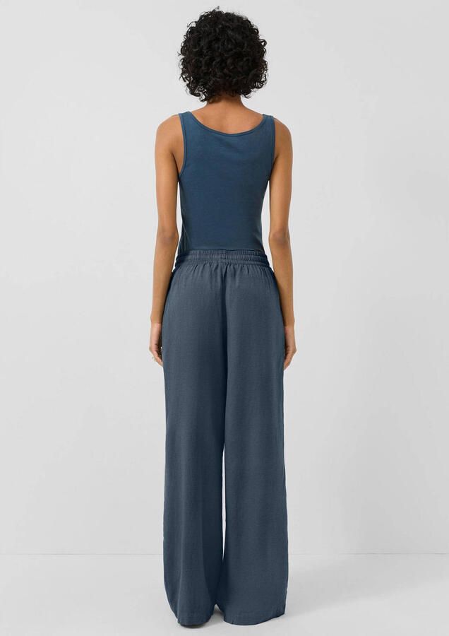 QS regular waist casual broek met linnen donkerblauw - Foto 2