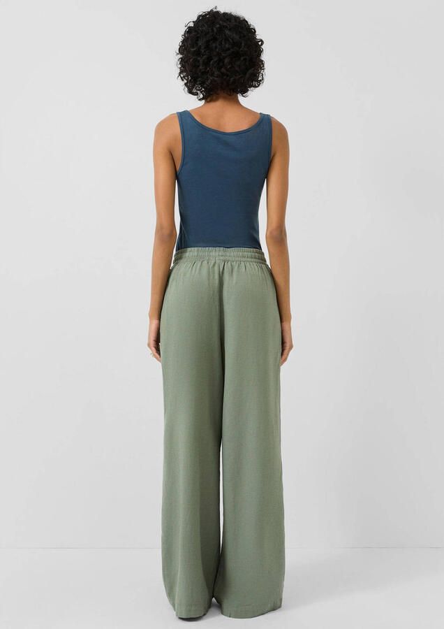 QS regular waist casual broek met linnen donkergroen - Foto 2