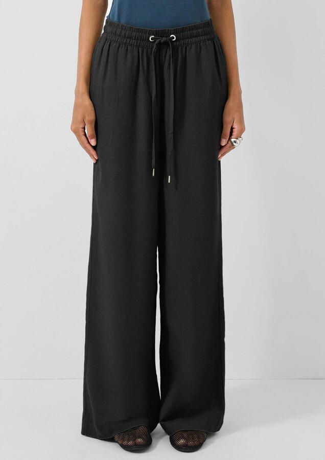 QS regular waist casual broek met linnen zwart