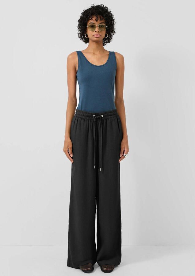 QS regular waist casual broek met linnen zwart - Foto 2