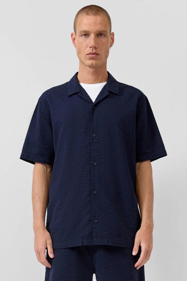 QS relaxed casual overhemd donkerblauw