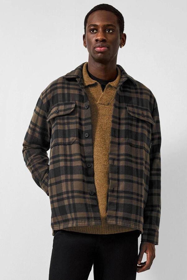 QS relaxed fit geruit overshirt donkerbruin