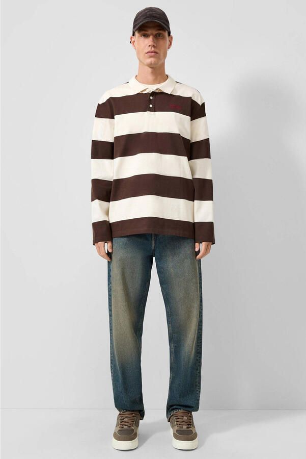 QS relaxed fit gestreepte polo donkerbruin - Foto 3