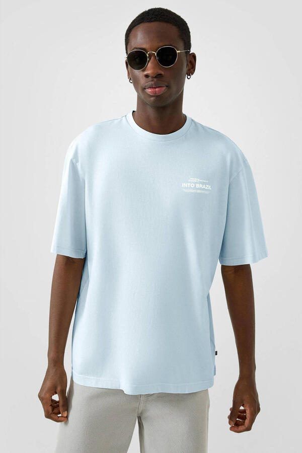 QS relaxed fit T-shirt met backprint lichtblauw
