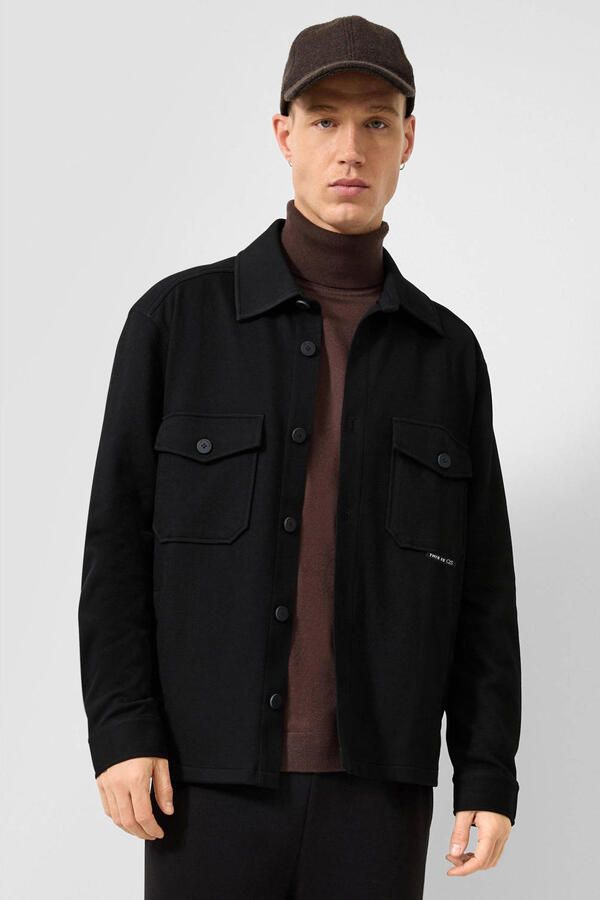 QS relaxed fit twill overshirt zwart