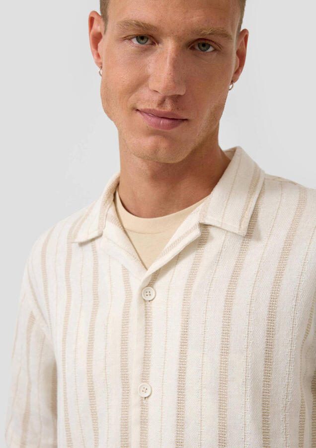 QS relaxed gestreept casual overhemd beige - Foto 2