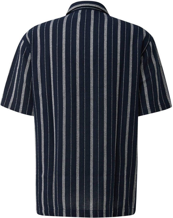 QS relaxed gestreept casual overhemd donkerblauw - Foto 2