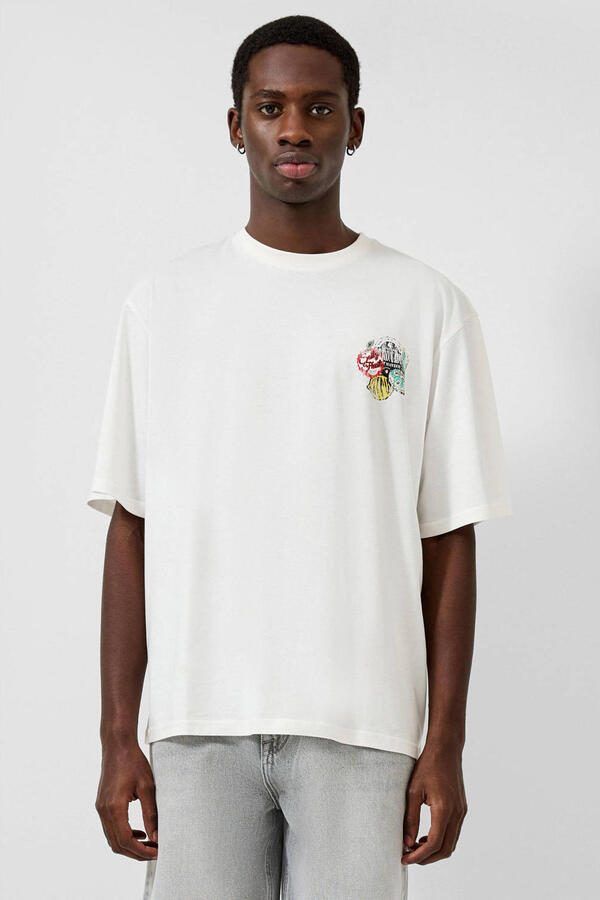 QS relaxed T-shirt met backprint ecru