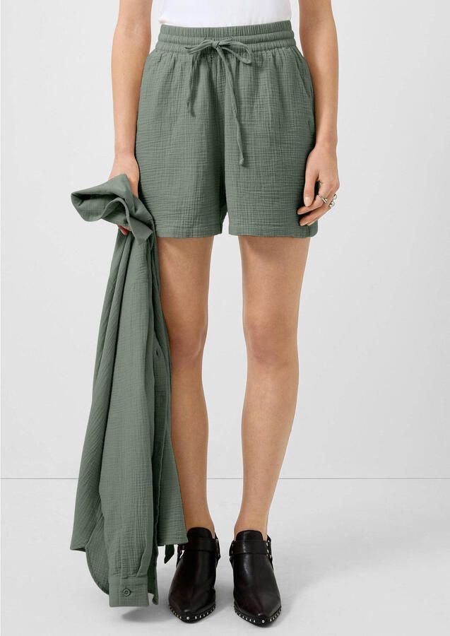 QS straight high waist casual short met textuur donkergroen