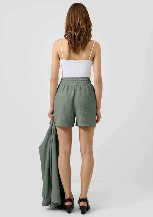 QS straight high waist casual short met textuur donkergroen - Foto 2