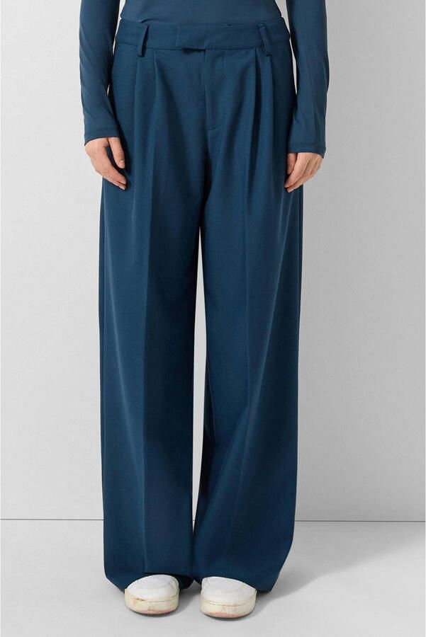 QS straight high waist pantalon donkerblauw