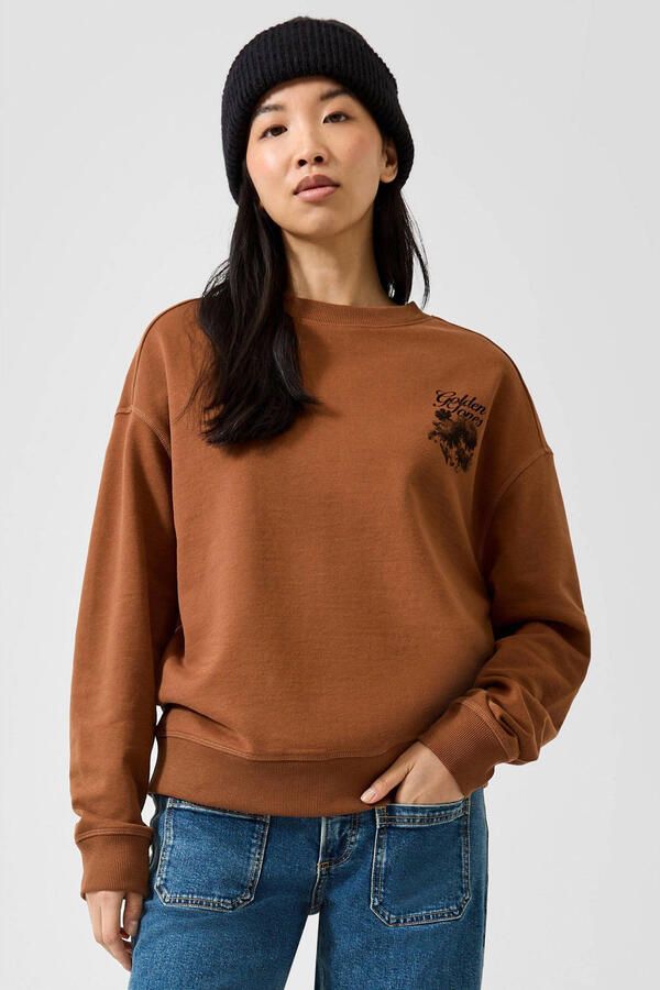 QS sweater met backprint bruin