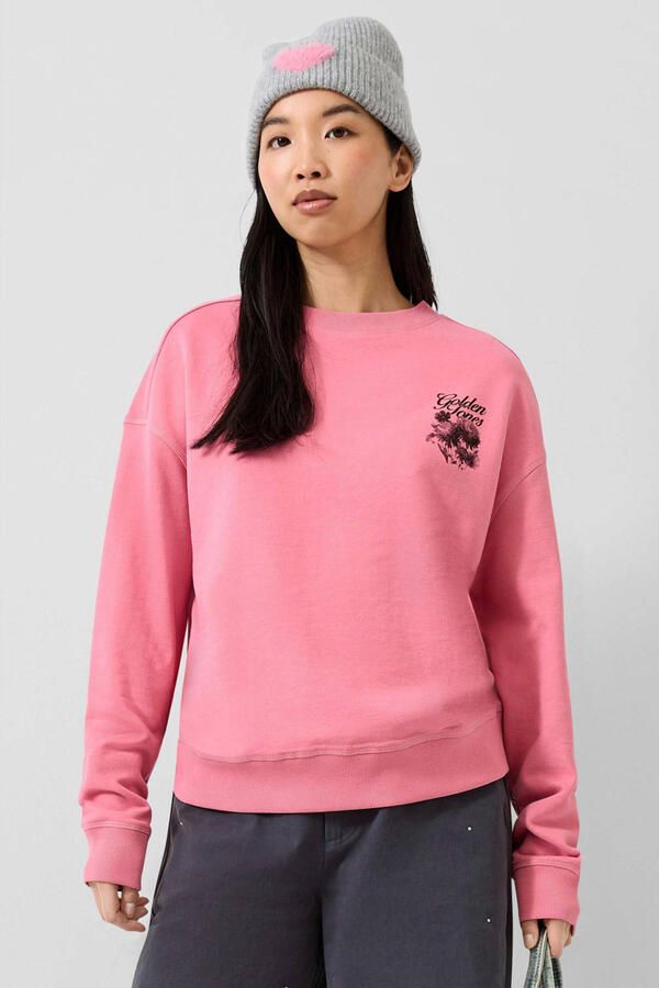 QS sweater met backprint lichtroze