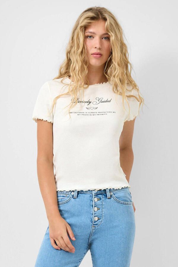 QS T-shirt ecru rib gebreid