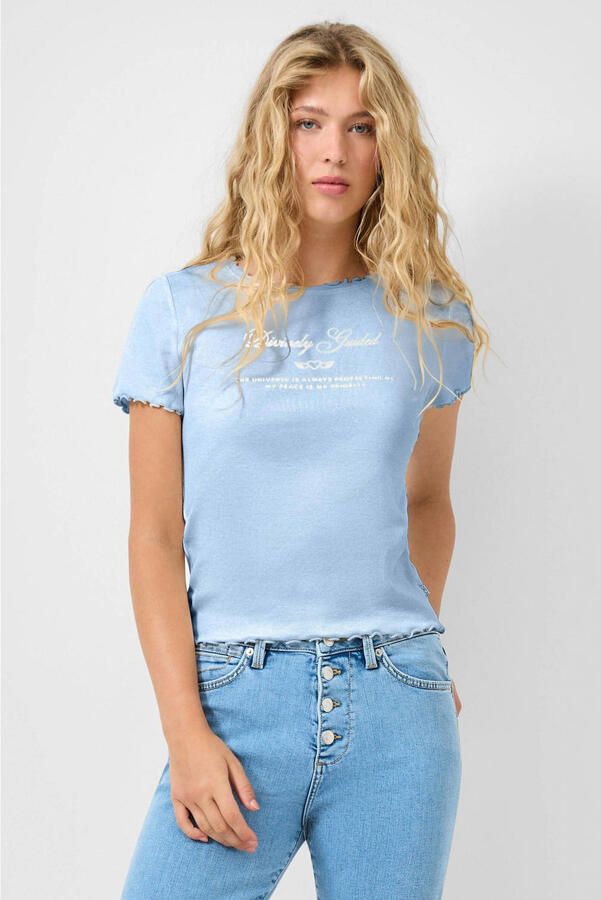 QS T-shirt lichtblauw rib gebreid