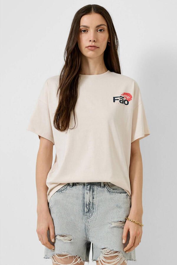 QS T-shirt met backprint beige