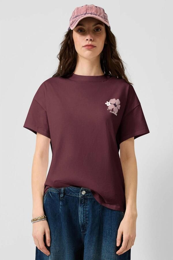 QS T-shirt met backprint donkerrood