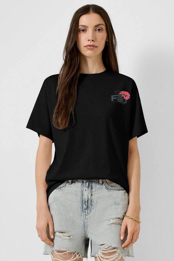 QS T-shirt met backprint zwart