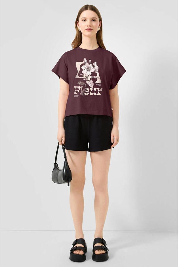 QS T-shirt met print en tekst donkerrood - Foto 3