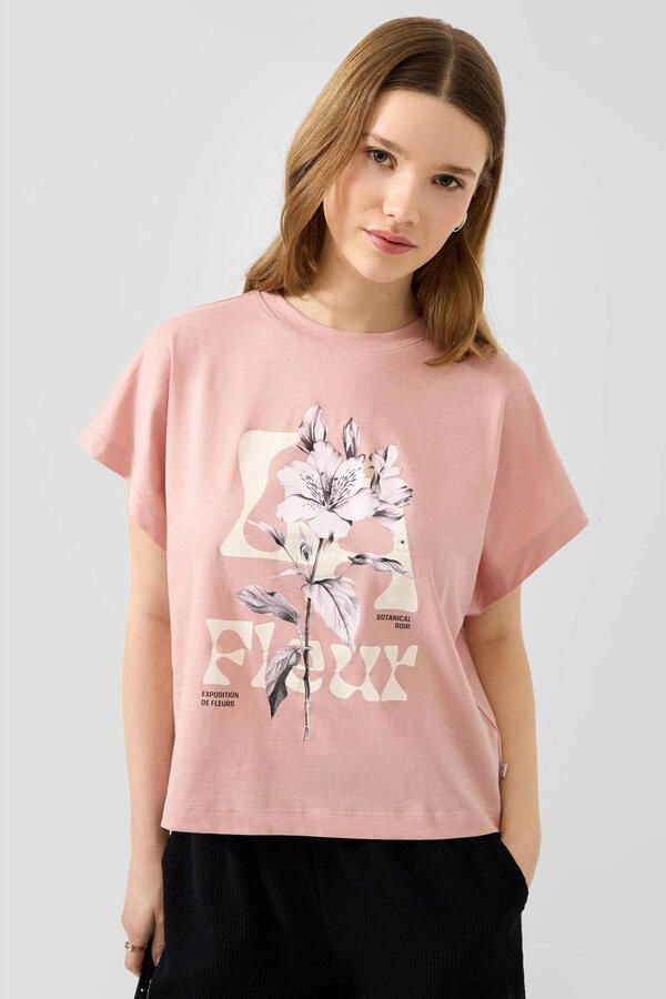 QS T-shirt met print en tekst lichtroze