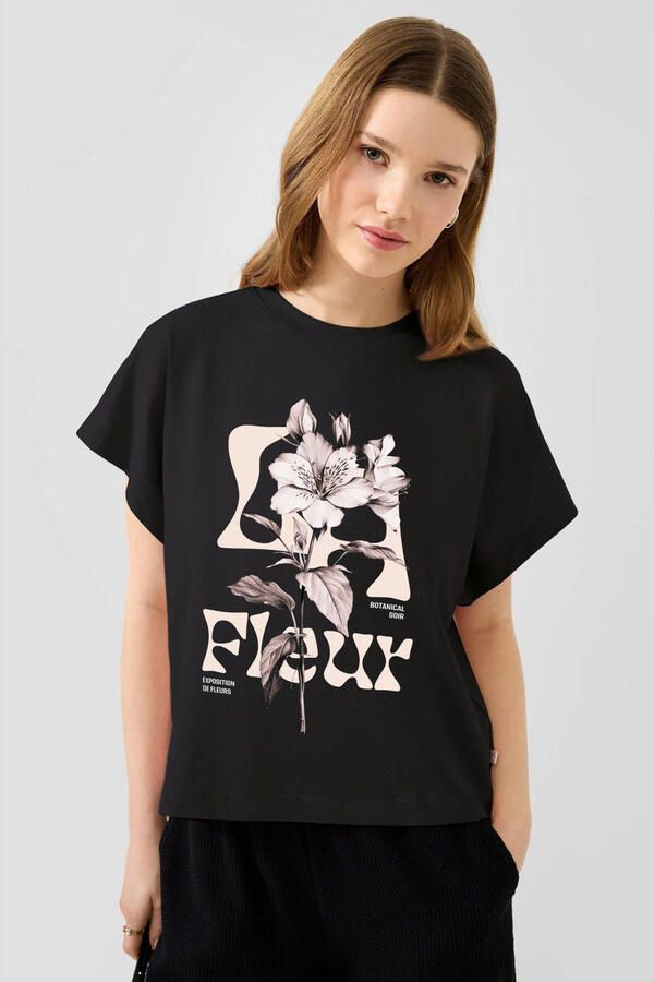 QS T-shirt met tekst zwart