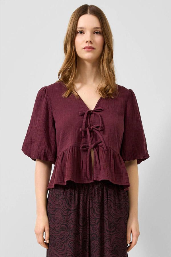 QS top met peplum en ruches donkerpaars