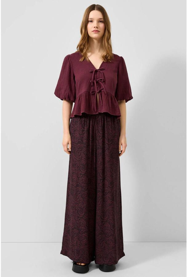 QS top met peplum en ruches donkerpaars - Foto 3