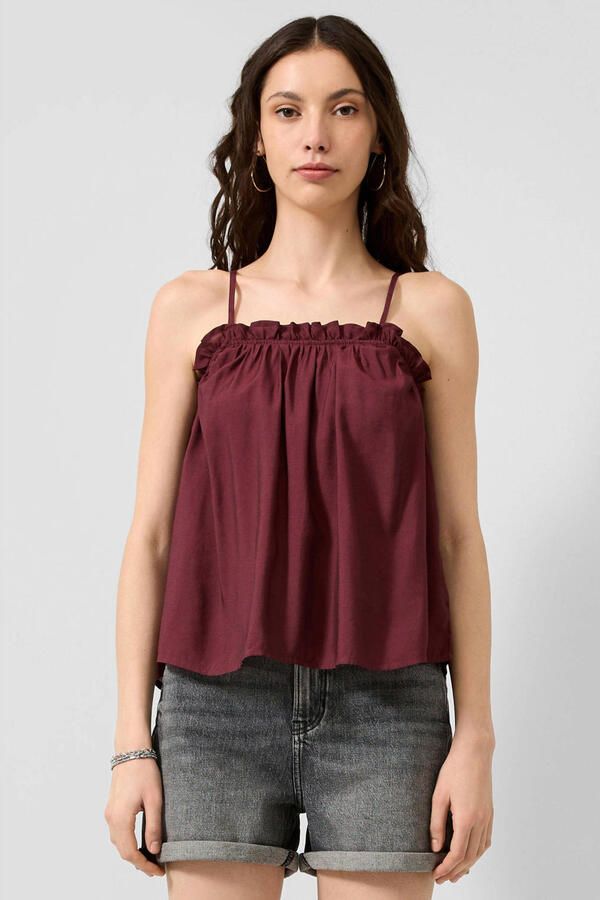 QS top met plooien donkerrood