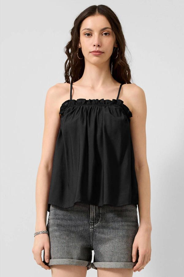 QS top met plooien zwart