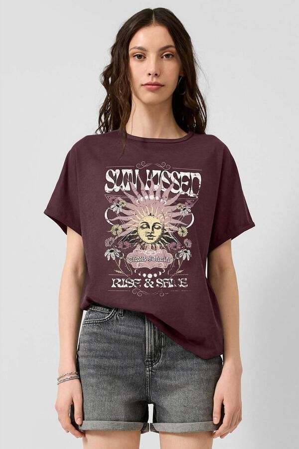 QS top met print donkerrood