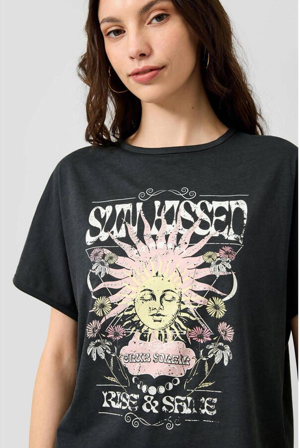 QS top met vleermuismouwen en print zwart - Foto 3