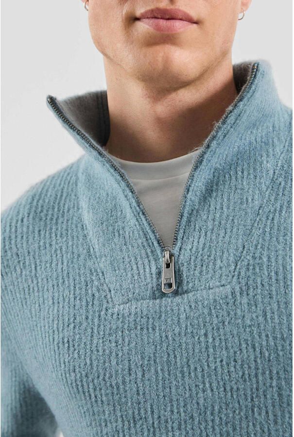 QS trui met wol rib gebreid blauw - Foto 2