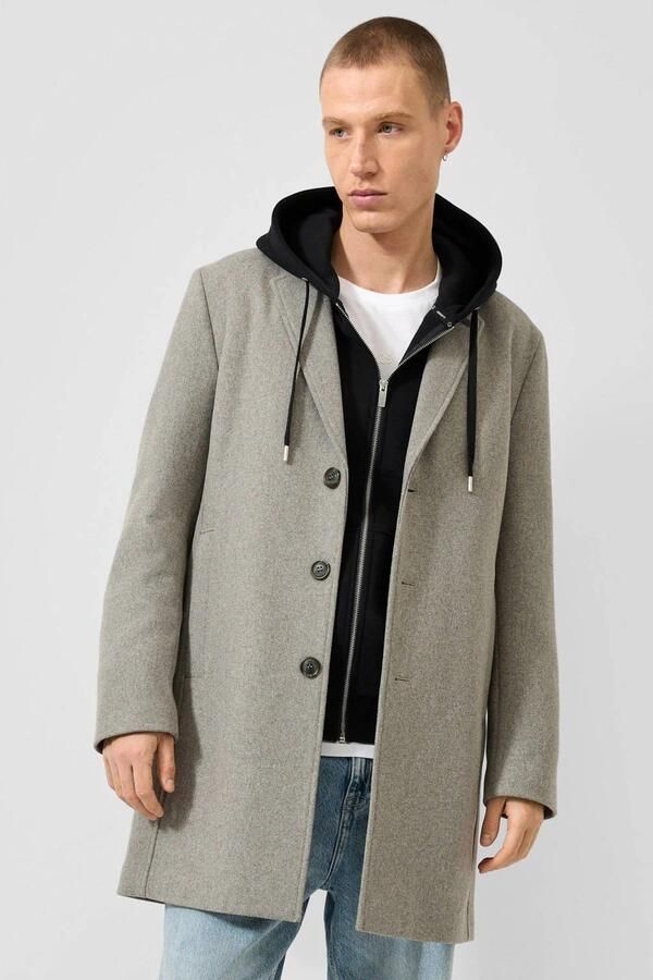 QS twill tussenjas met split melée en wol lichtgrijs