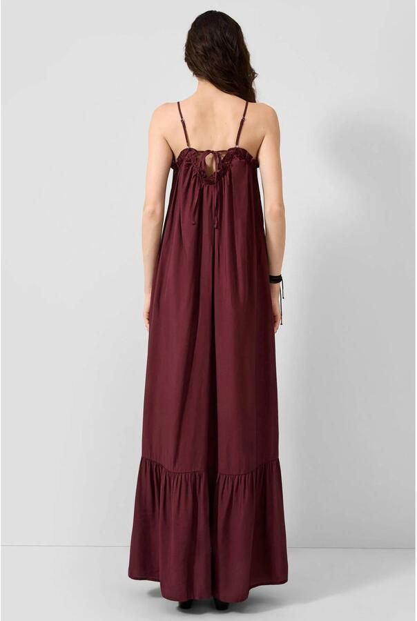 QS viscose maxi zomerjurk met ruches aubergine - Foto 2