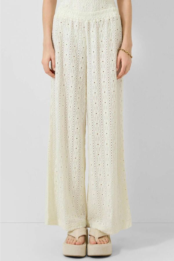 QS wide leg broek ecru broderie