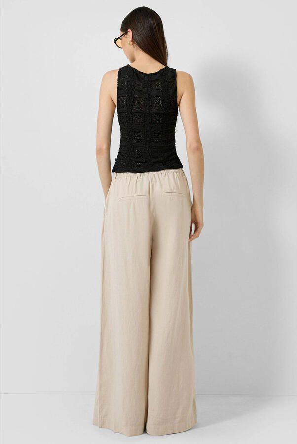 QS wide leg casual broek met plooien en linnen ecru - Foto 2