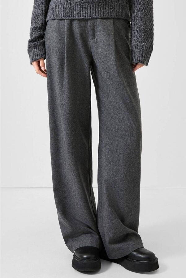 QS wide leg casual broek met wol antraciet