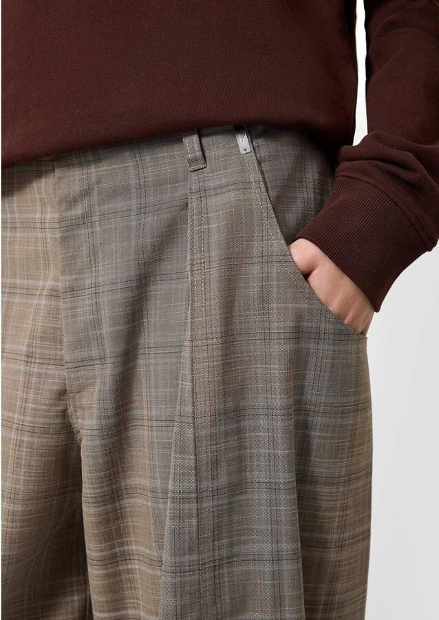 QS wide leg geruite casual broek met plooien ecru - Foto 2